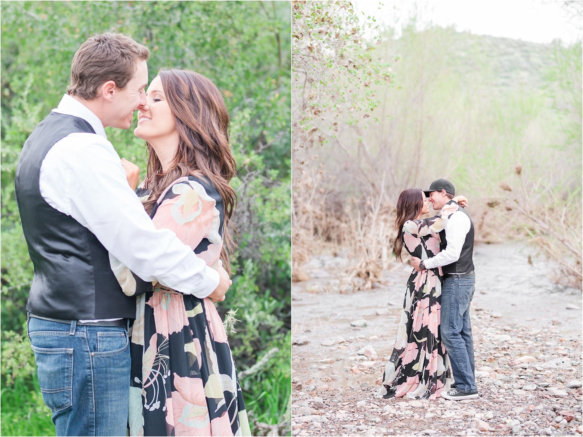 couple kissing in cave creek engagement