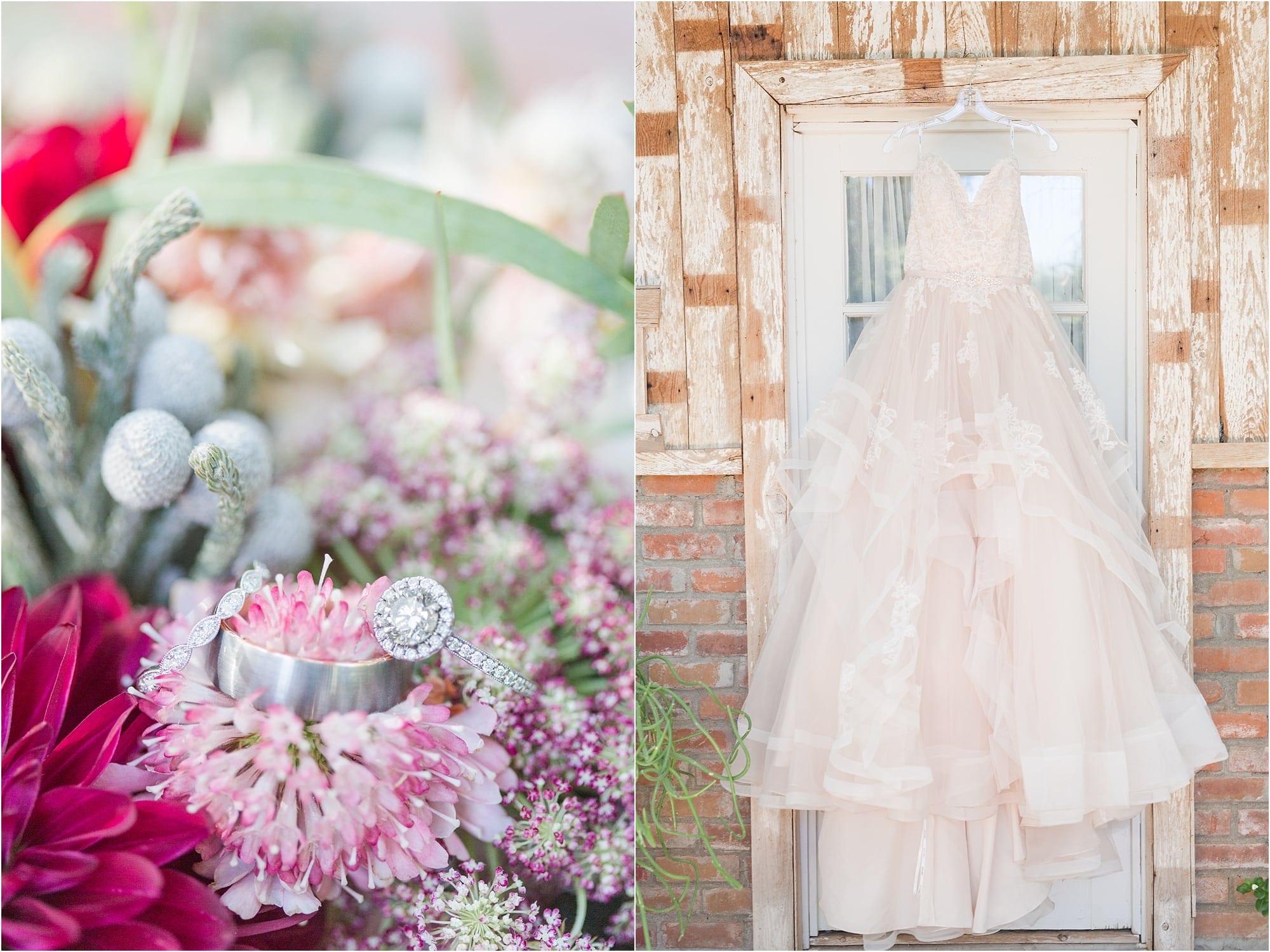 Windmill Winery Bridal Cottage Wedding Dress and florals