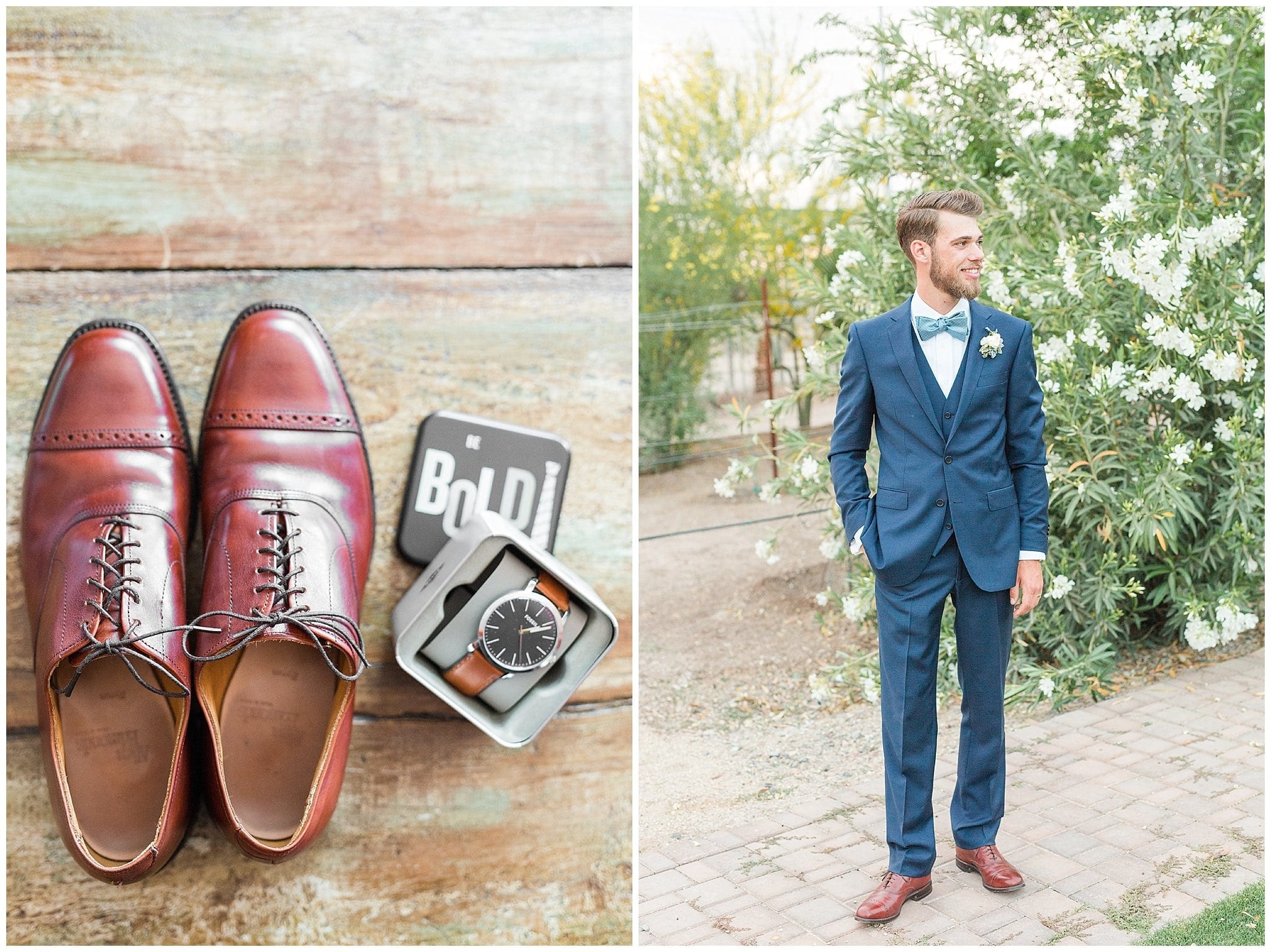 Windmill Winery Twisted Tree Ceremony Location | Groom Portrait and Groom Shoe and Watch details