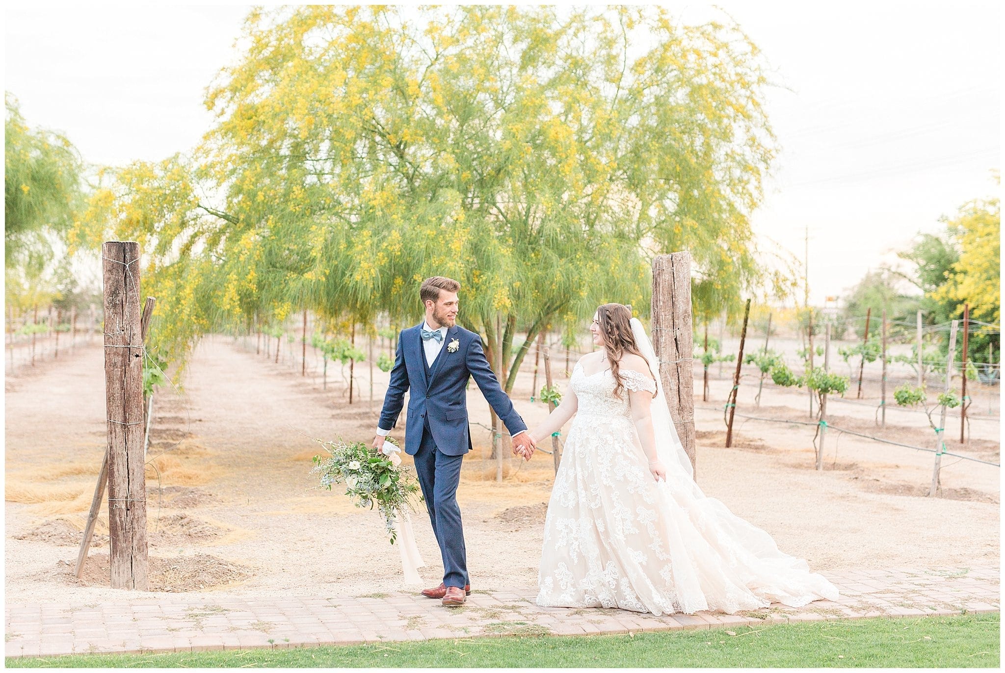 Husband and Wife Sunset Portraits Wedding Day | Windmill Winery Twisted Tree Location