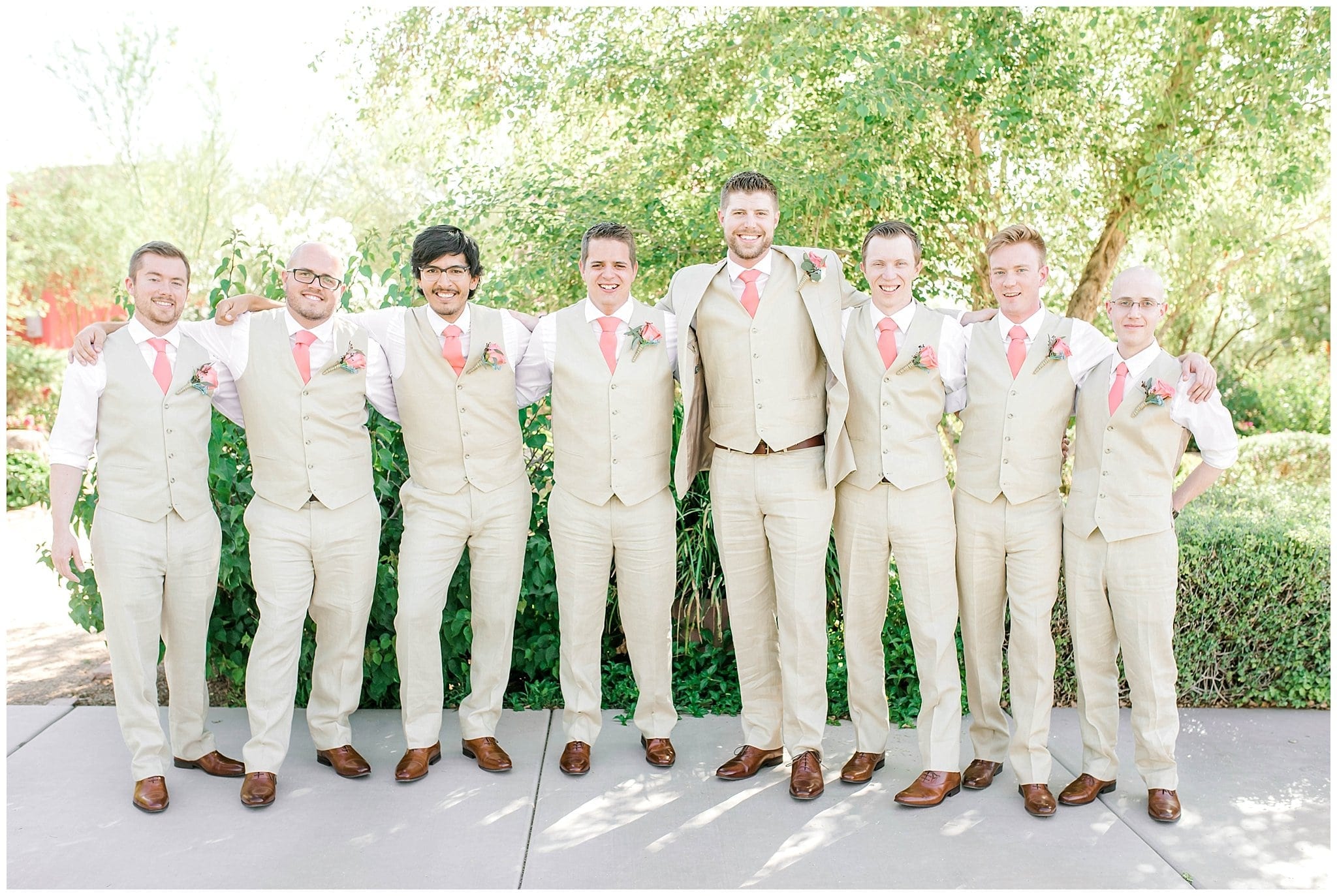 Groomsmen Pictures, windmill winery, tan suits, brown shoes