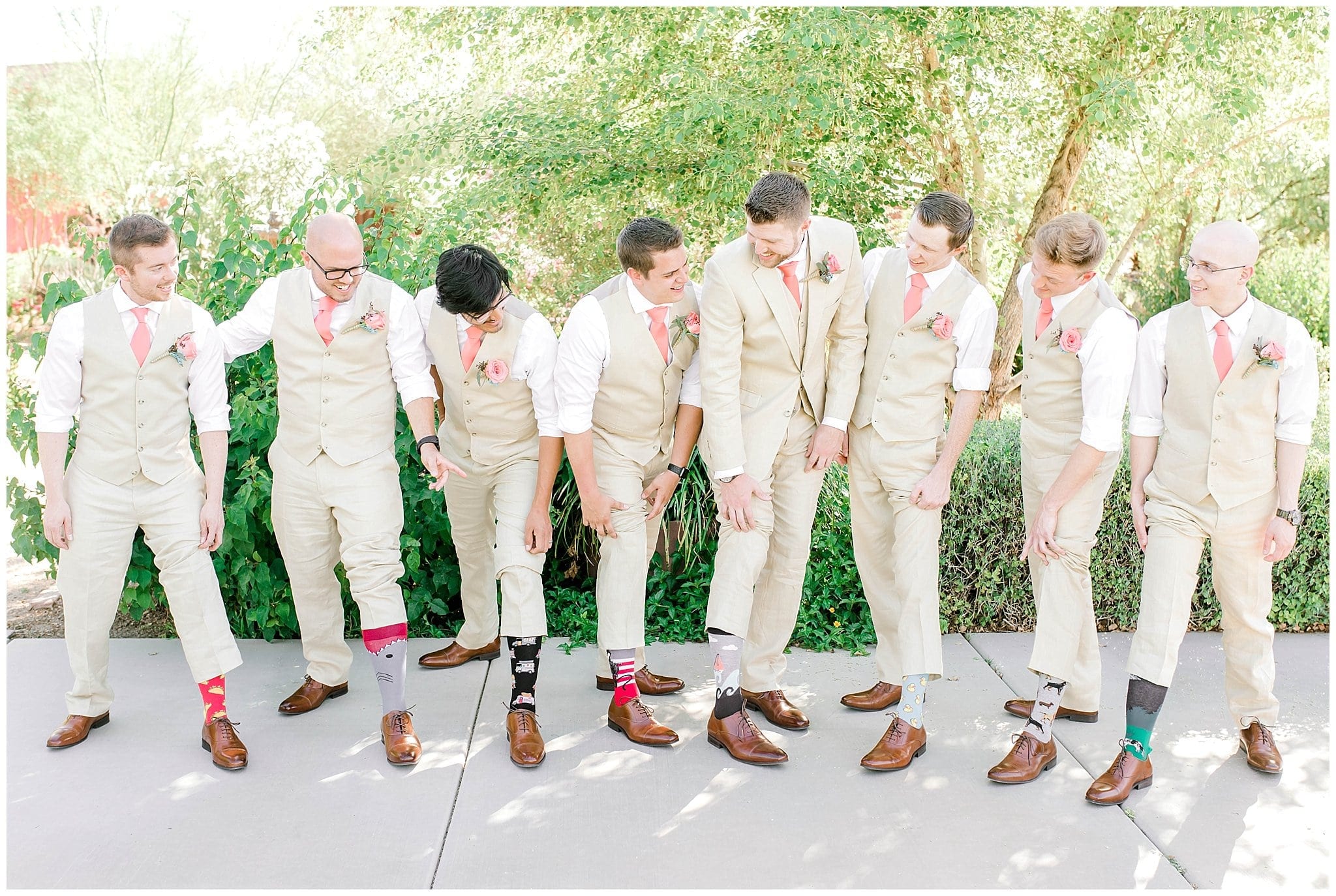 Groomsmen Pictures, windmill winery, tan suits, brown shoes