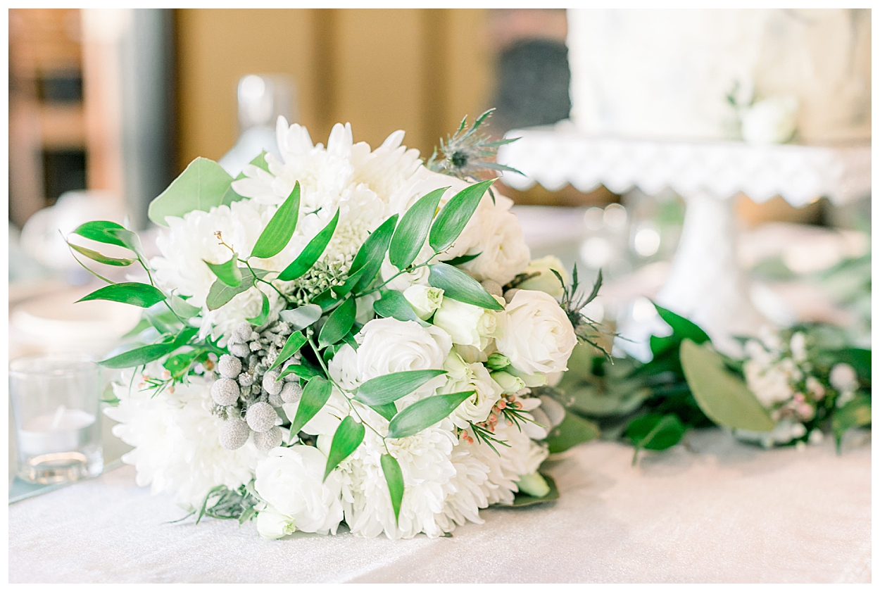 Evergreen Country Club Wedding Reception, Lovelight Flowers Wedding Bouquet, Head Table