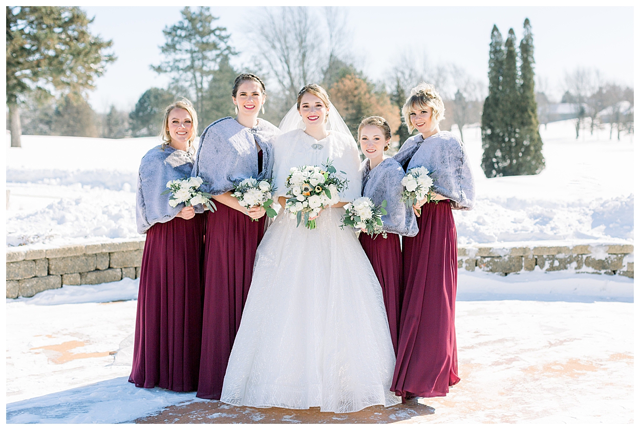 Winter Wedding, Wisconsin Snow Wedding, Wedding Party Pictures, Bridesmaids