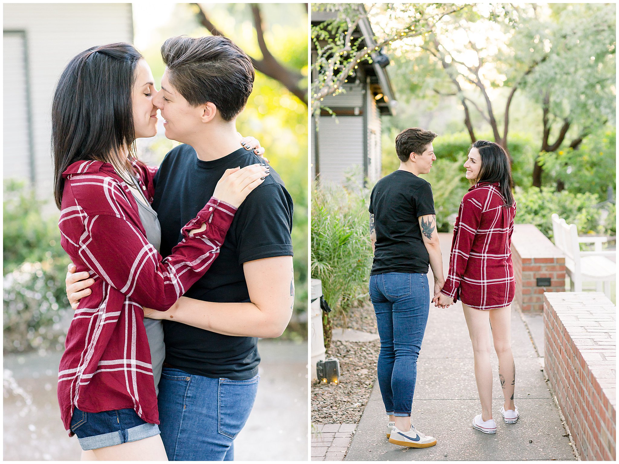 Water Tower, Engagement Session, Downtown Phoenix, Lucys at the Orchard, couple kissing, same sex, LGBT, Couple reading books, wedding rings, Hershey Kisses, Coffee