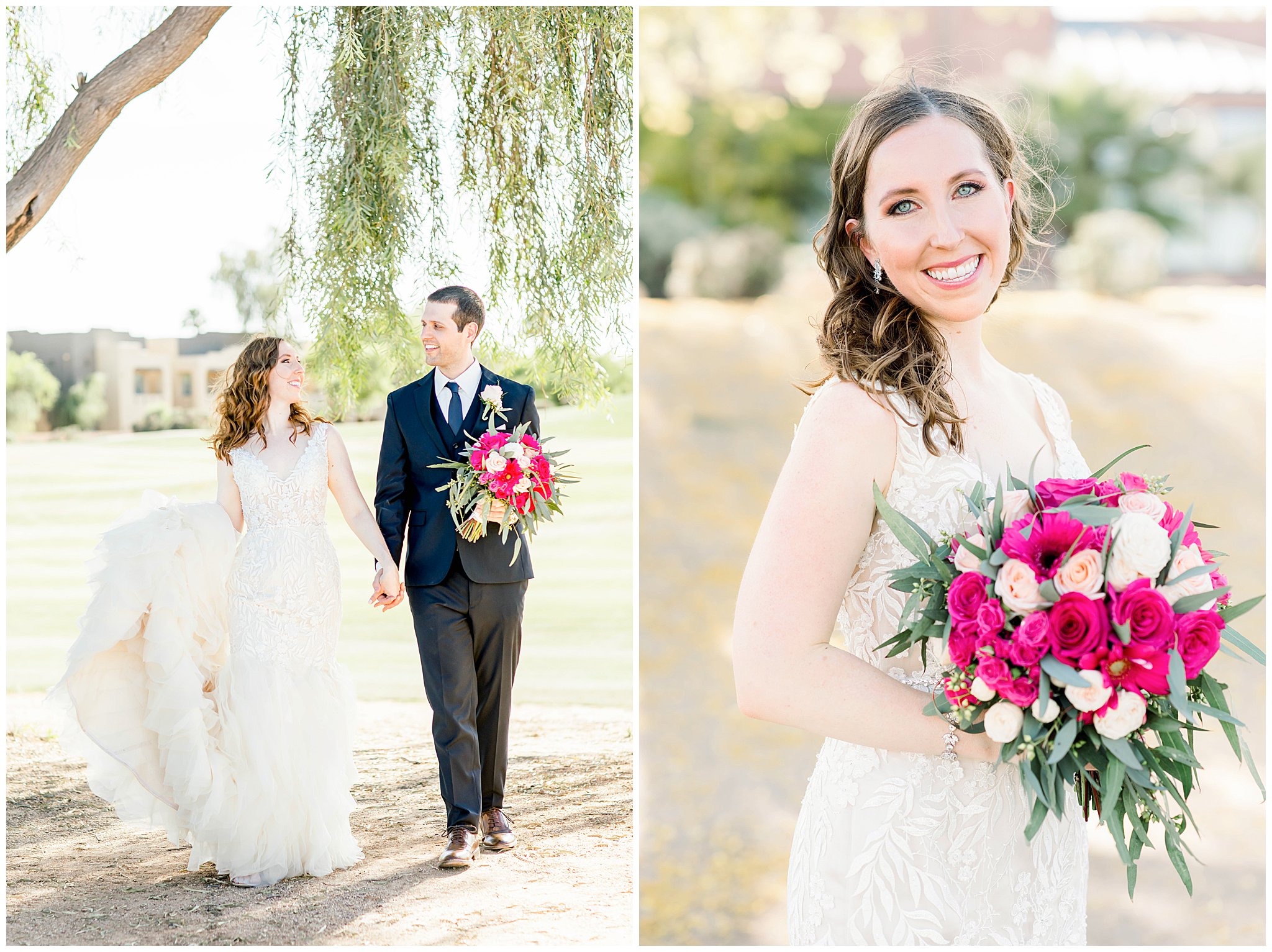 Bride and groom portraits under tree and Palm Valley by wedgewood