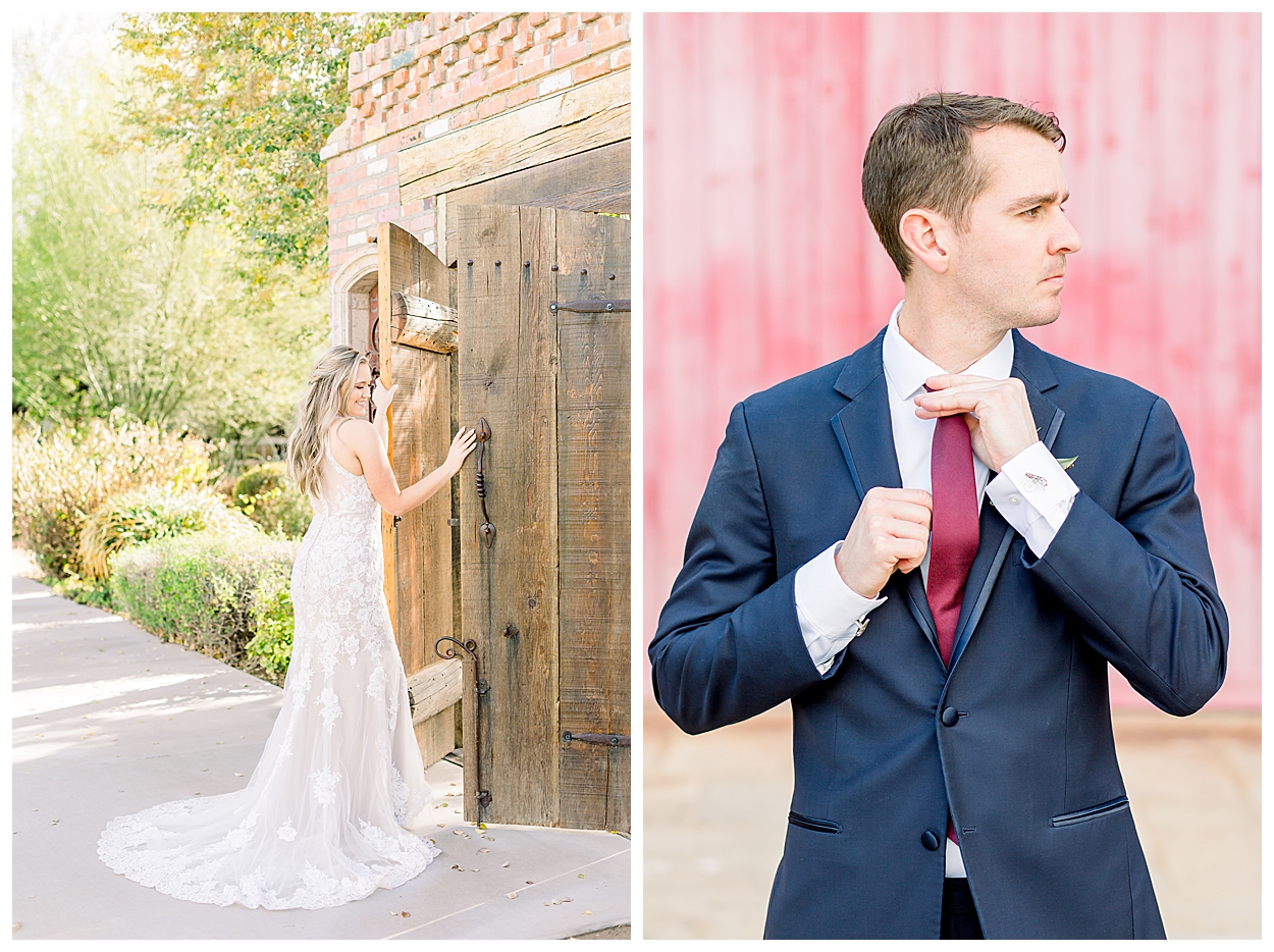 bride and groom portraits at windmill winery barn