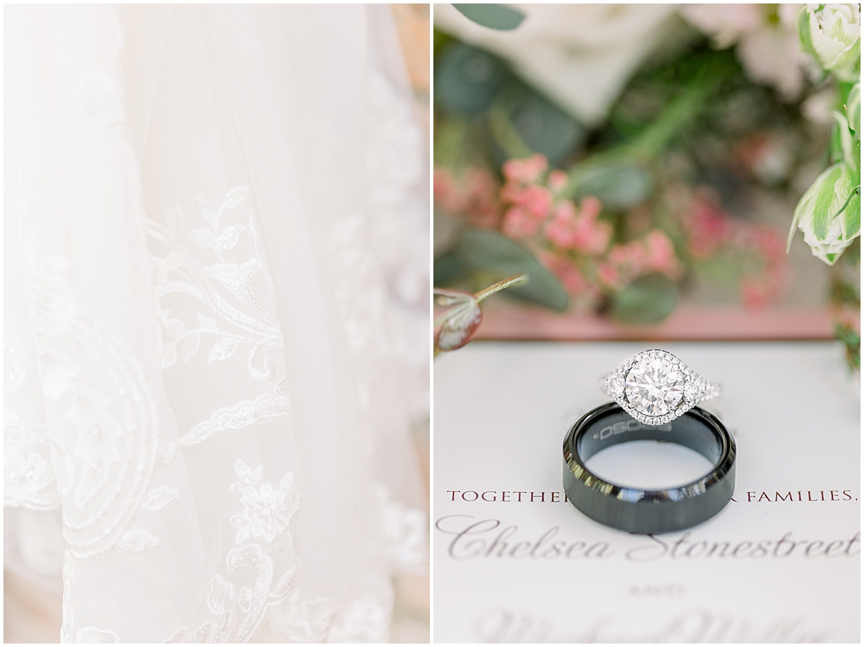 Wedding Dress, wedding ring, engagement ring, wedding band, flowers, wedding invitation