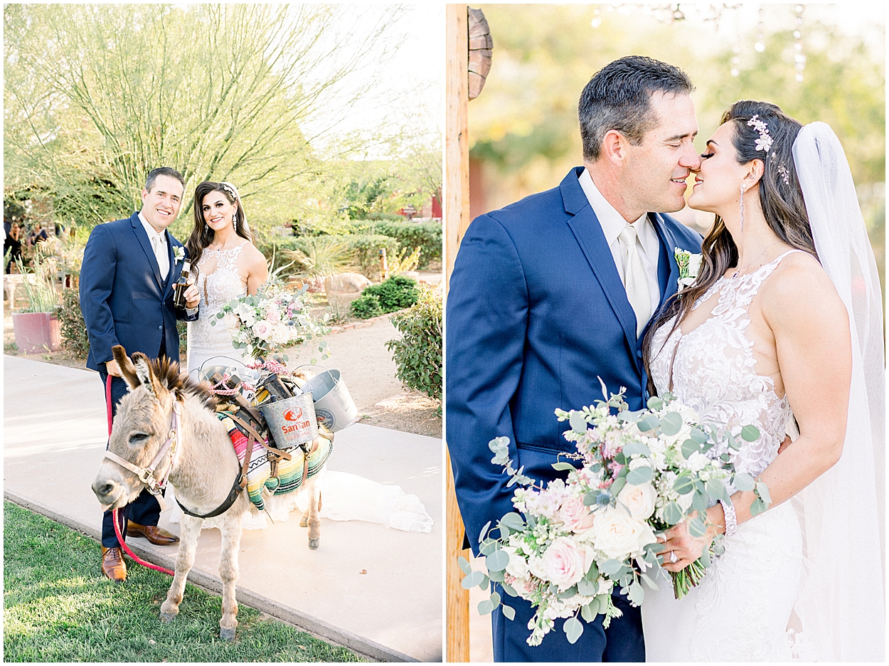 Essence of Australia Wedding Gown, Navy Suit, Bridal Bouquet, Donkey, Bride and Groom Posing