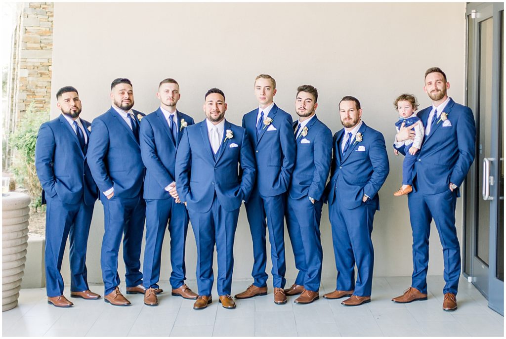 Blue Suits, Leather Shoes, Groom with Groomsmen