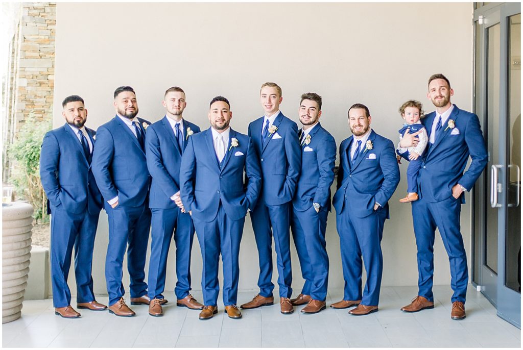Blue Suits, Leather Shoes, Groom with Groomsmen