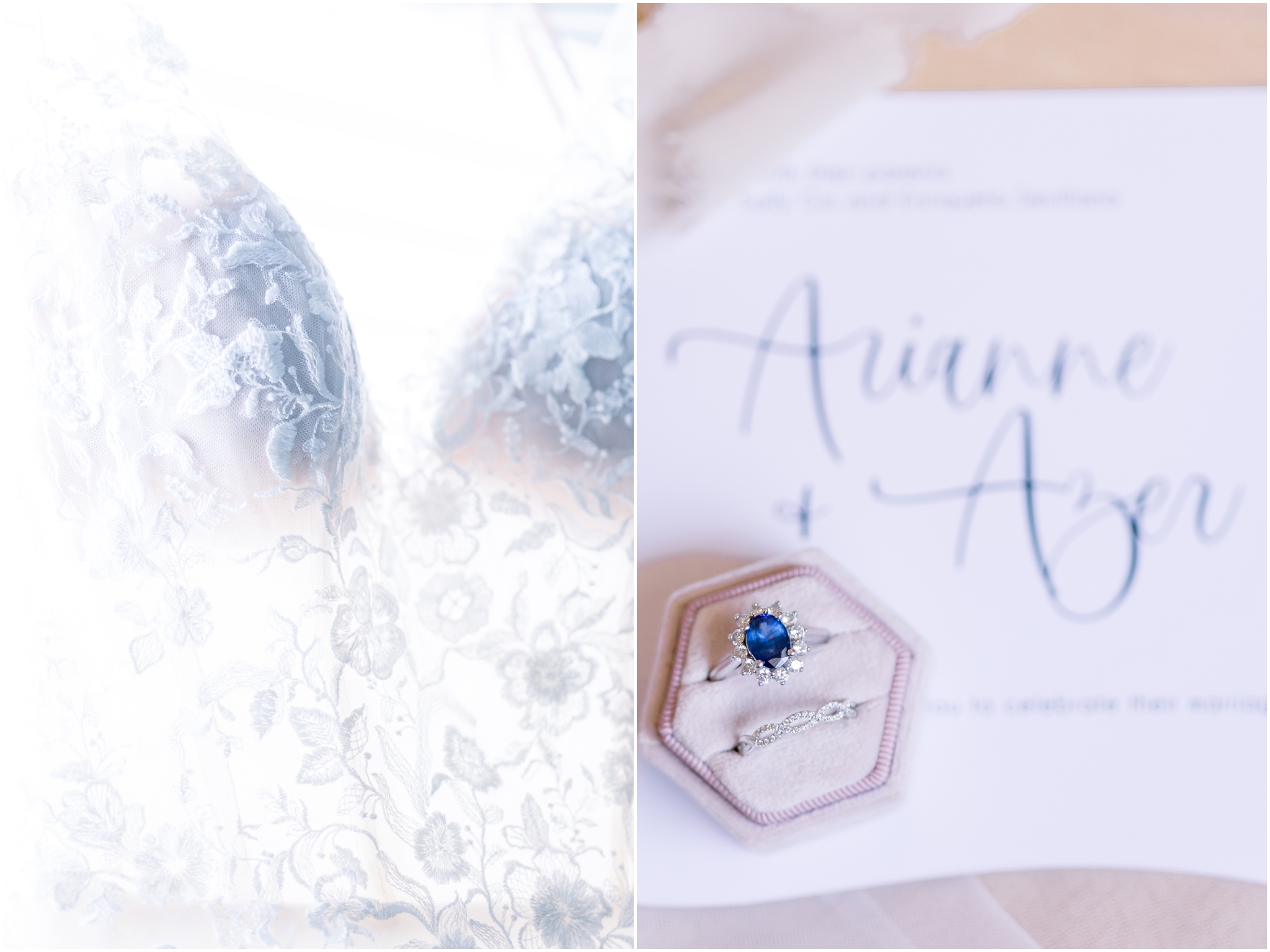 Blue Sapphire Diamond Ring, wedding invitation suite