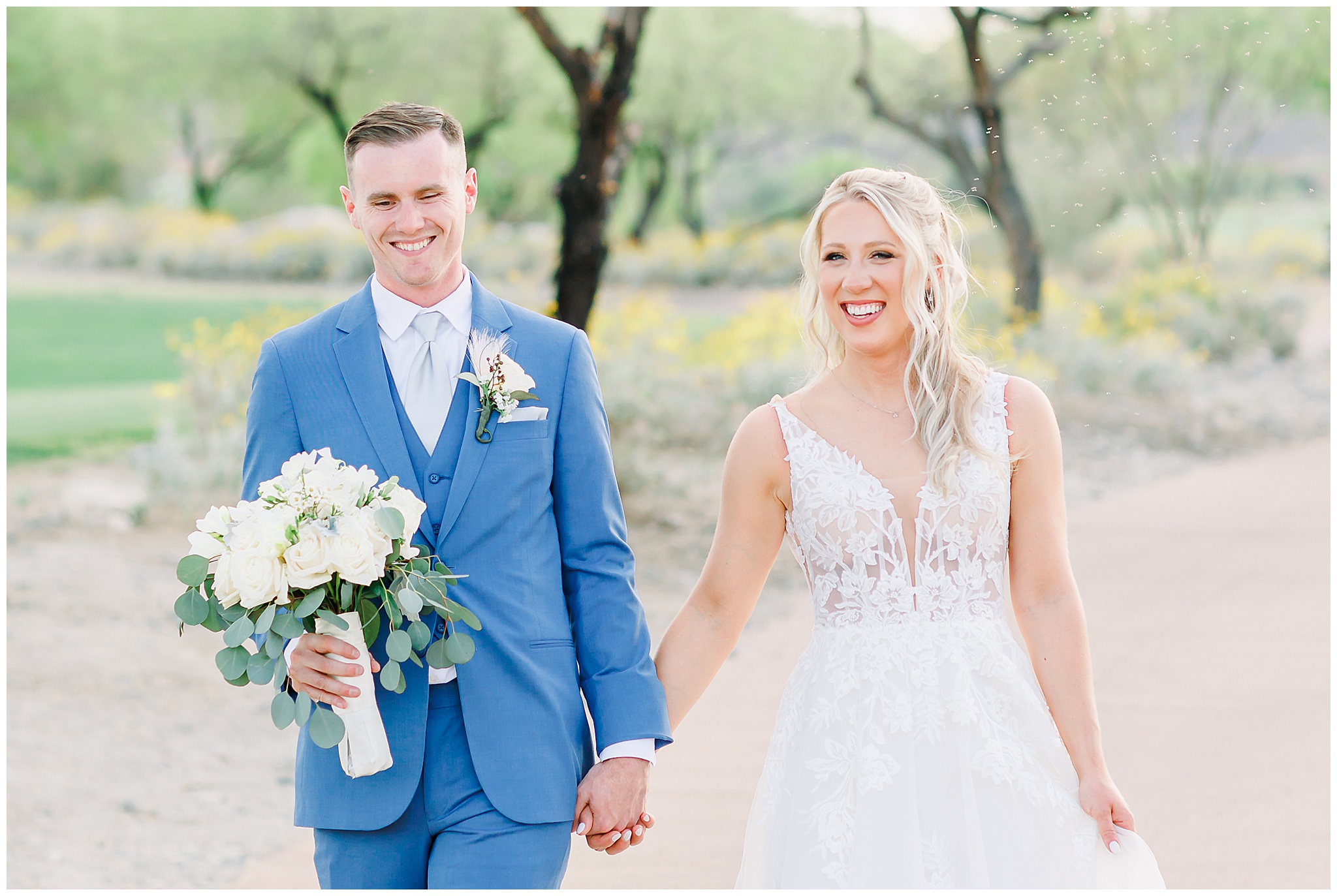 Blue and Sage Wedding, Bride and Groom Portraits