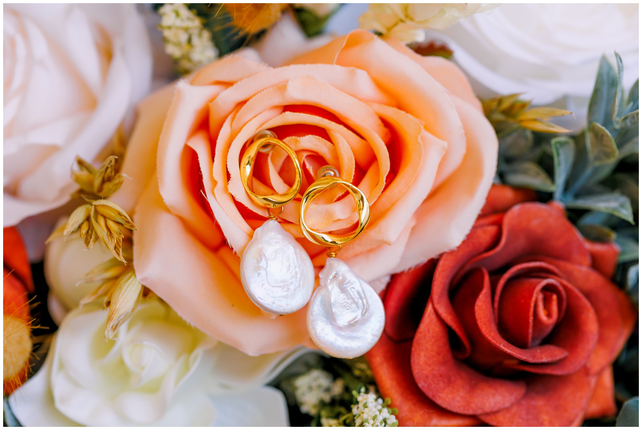 terracotta roses, wedding earrings inside