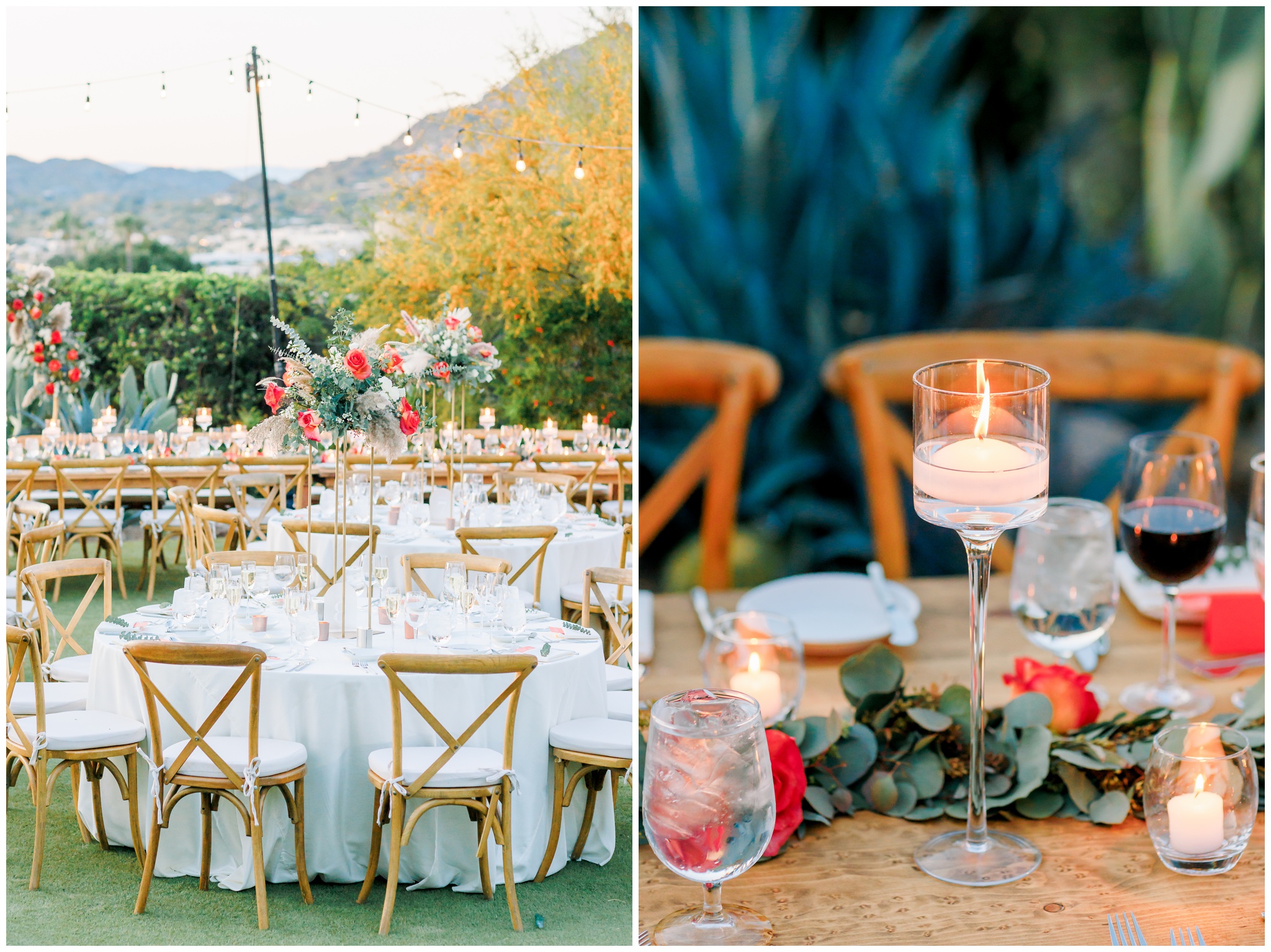 Reception decor set upon the lawn at Sanctuary at Camelback