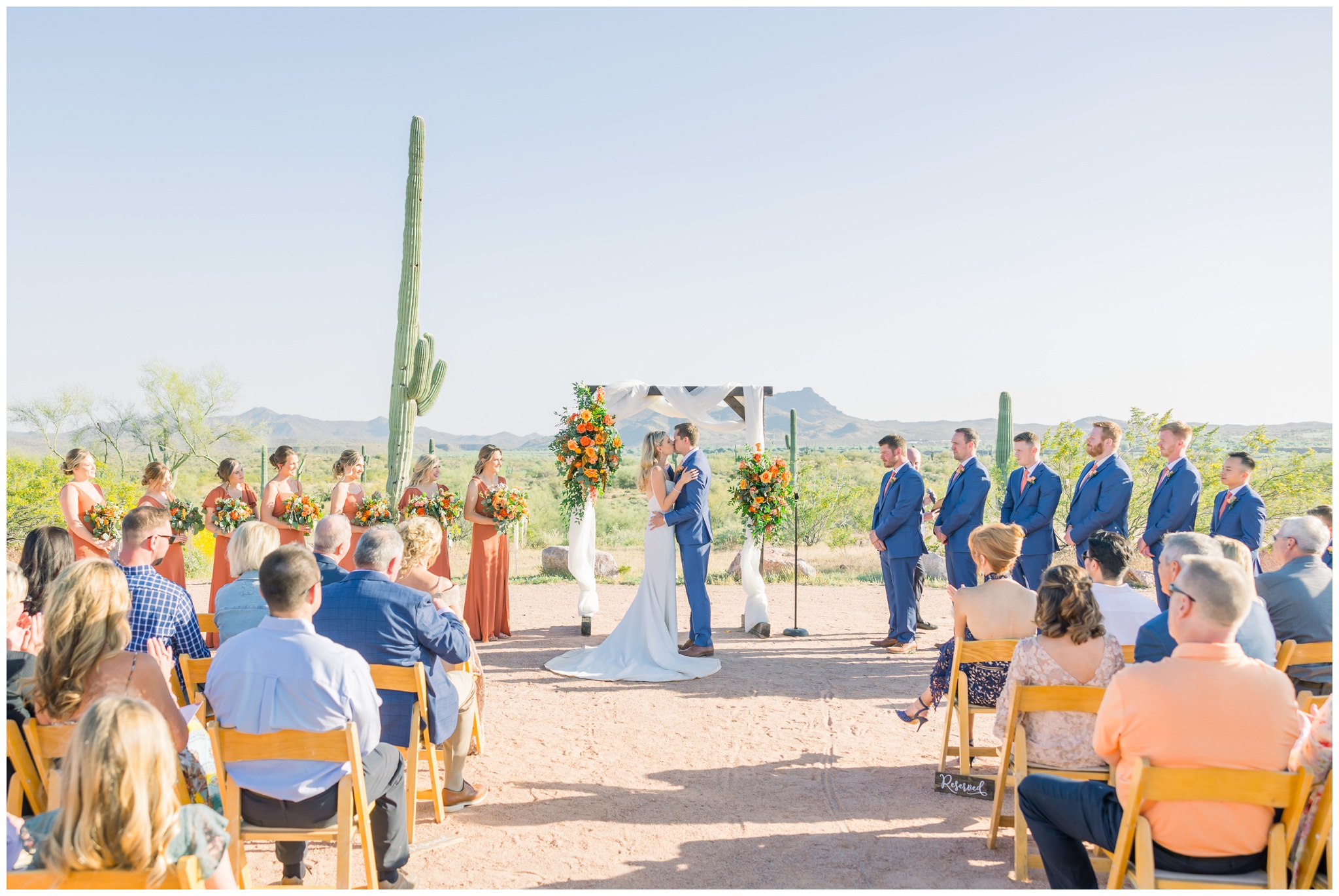 wedding at la puesta del sol, first kiss as husband and wife