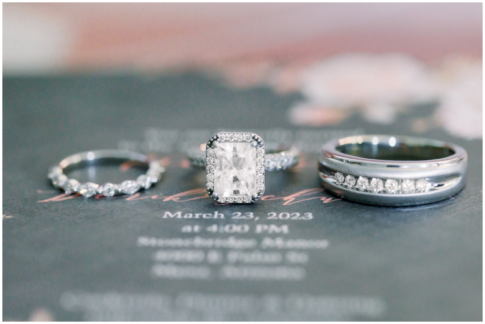 wedding rings on wedding invite