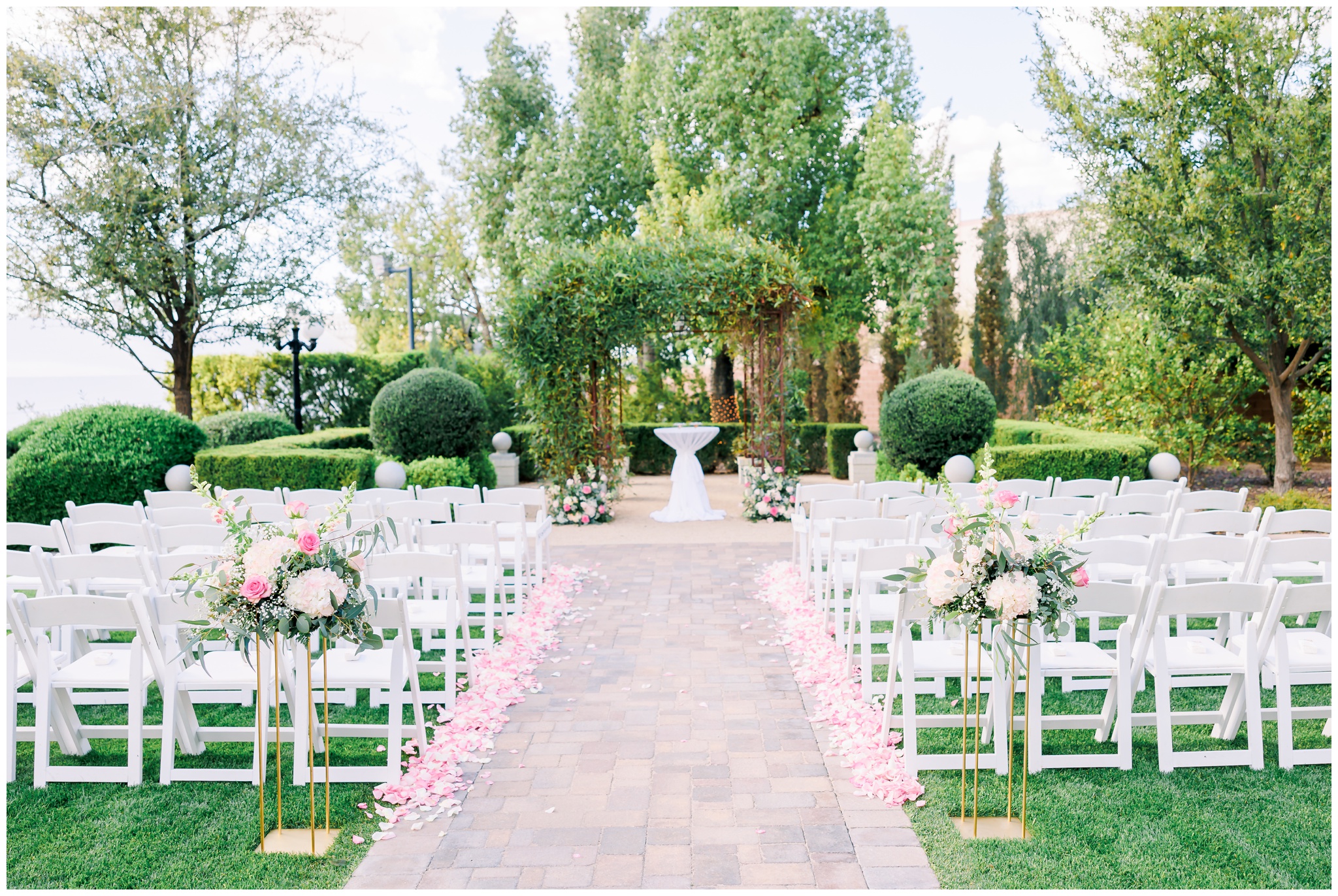 Stonebridge Manor Ceremony Location with blush florals