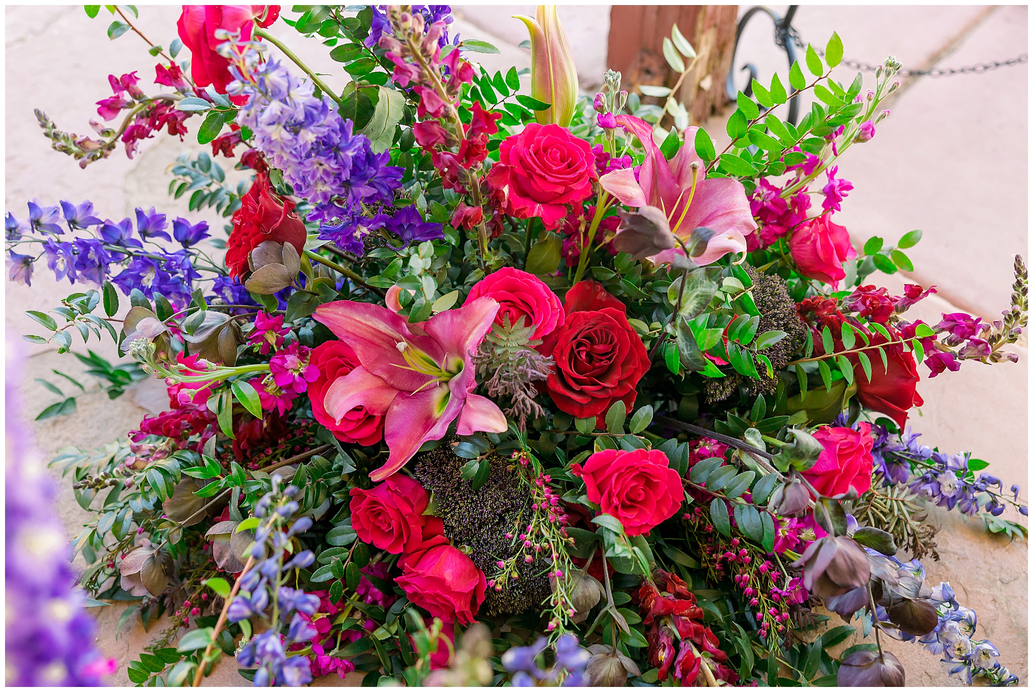 pink, purple, red florals with greenery