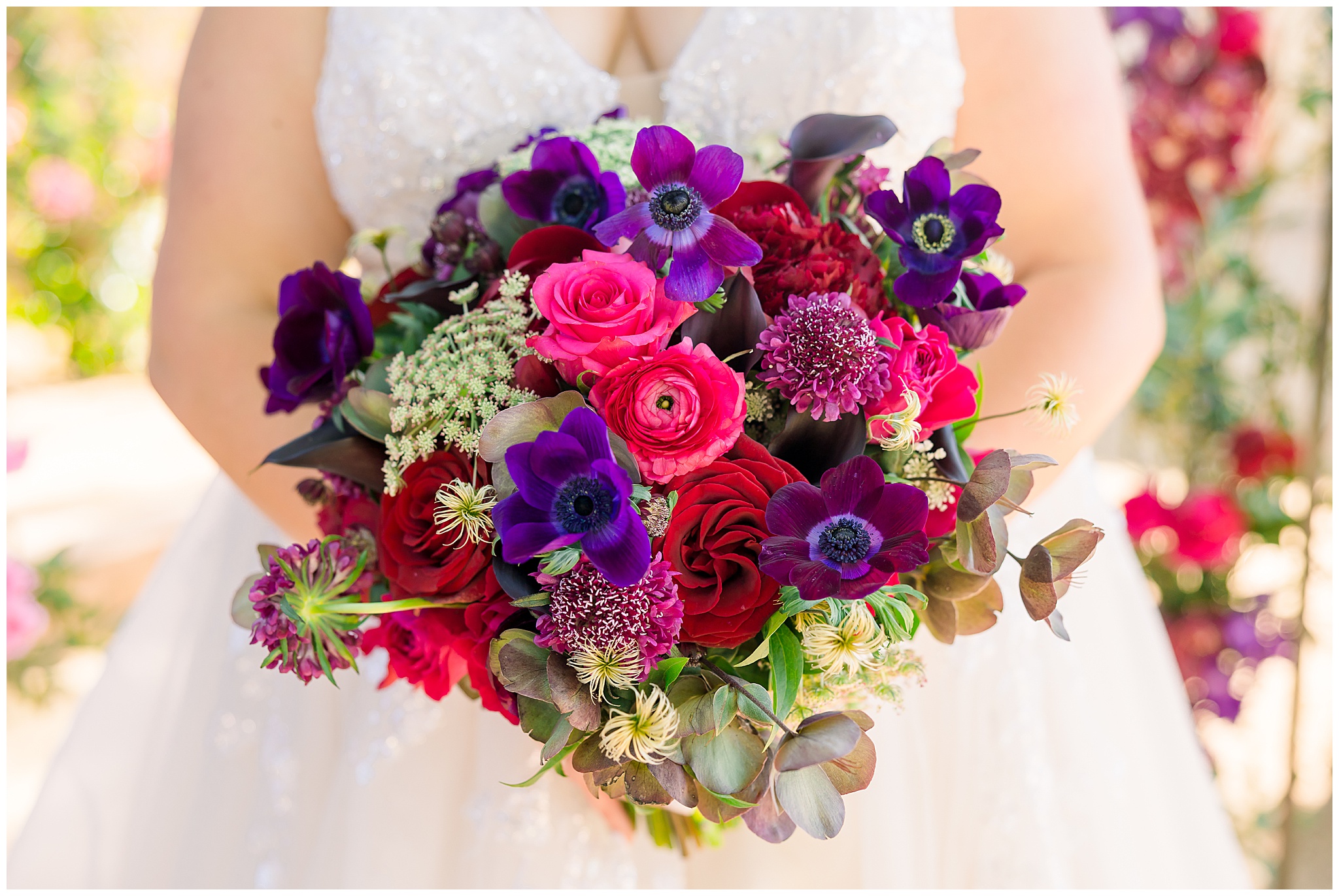 pink, purple, red florals with greenery