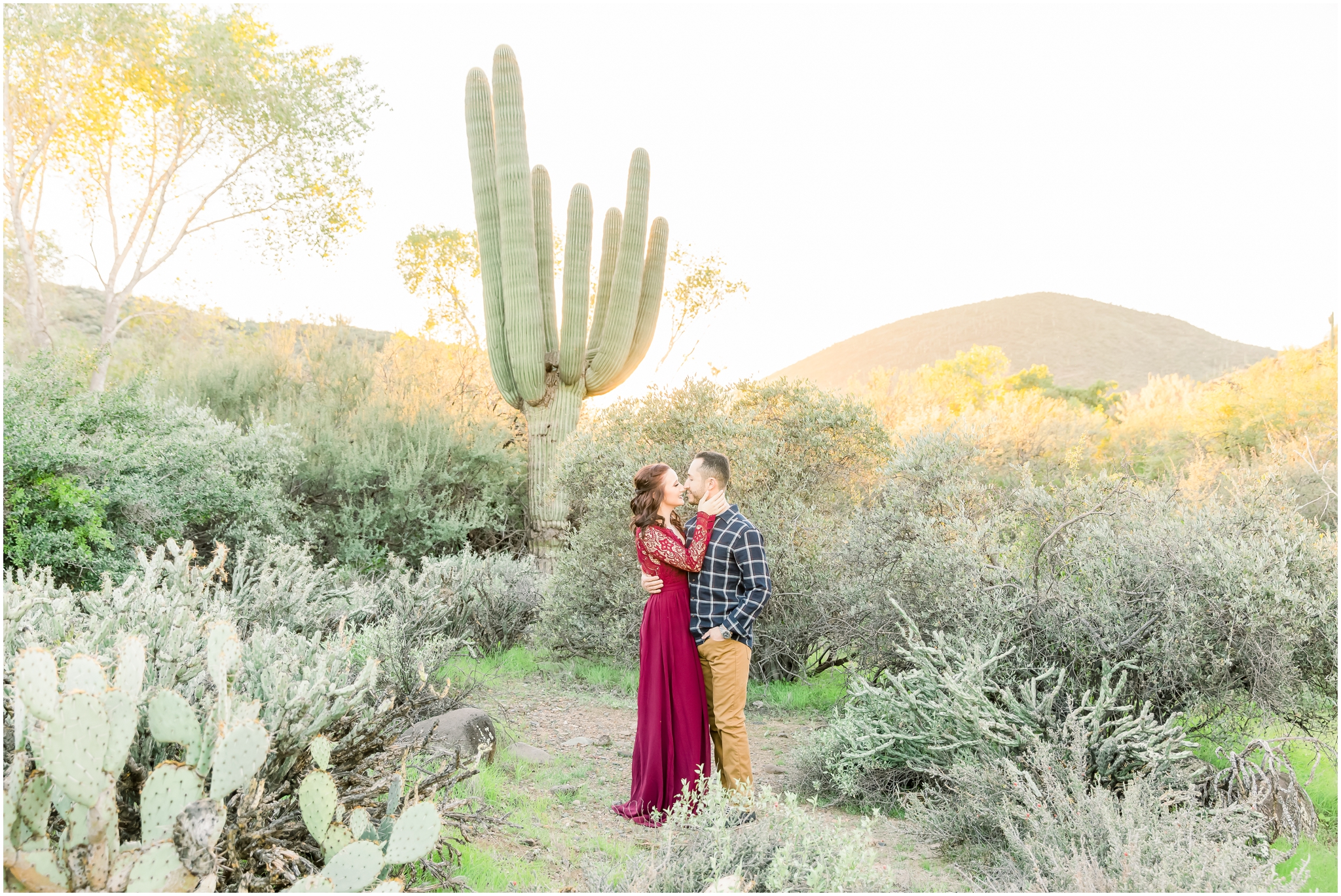 Cave Creek Engagement, couple embrace in desert