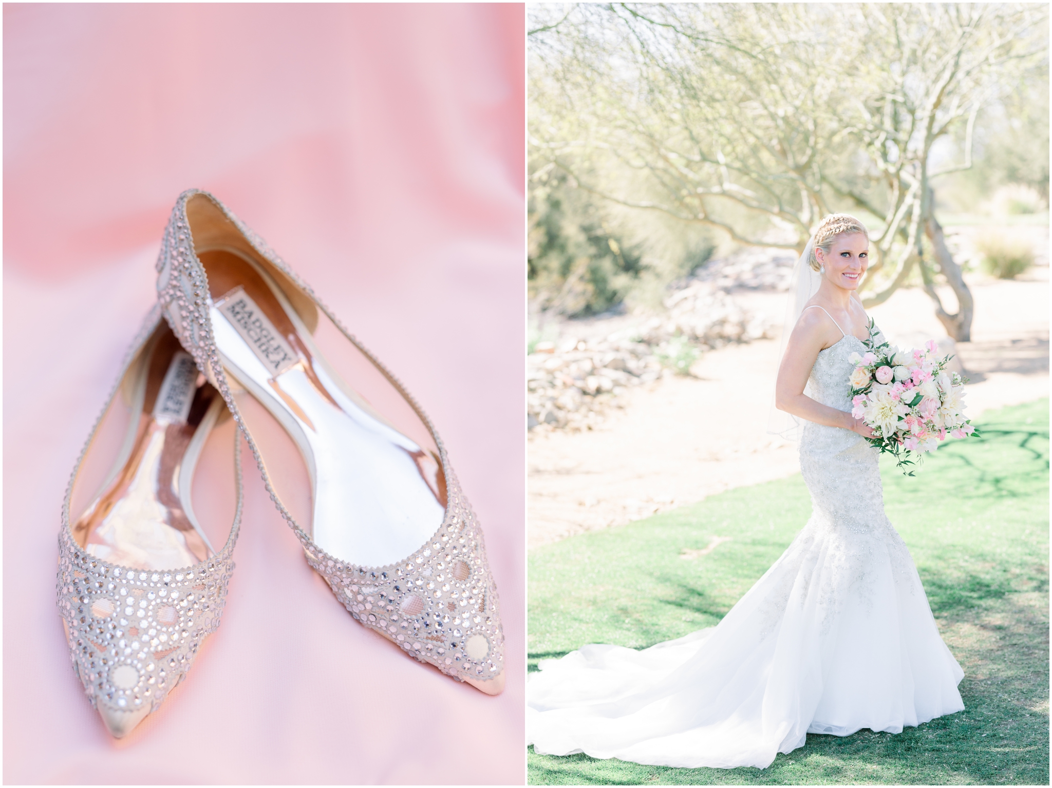 bridal shoes, bride holding bouquet
